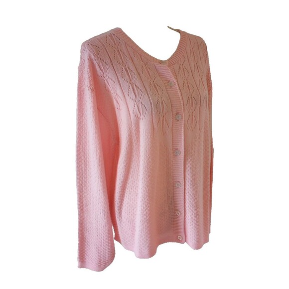 Vintage Pink Crochet Knit Cardigan Sweater Small Made In USA Cottagecore Baby - Picture 4 of 8